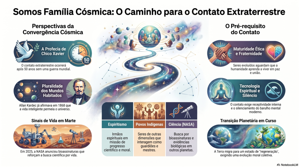 infográfico família cósmica ciência espiritualidade Chico Xavier NASA transição planetária
