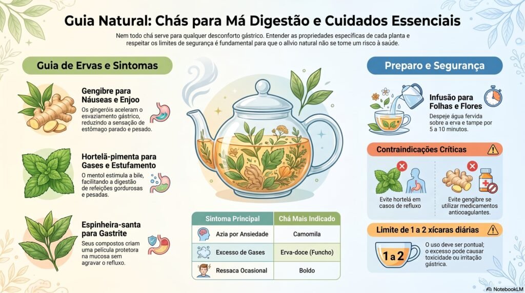Infográfico guia natural chás para má digestão