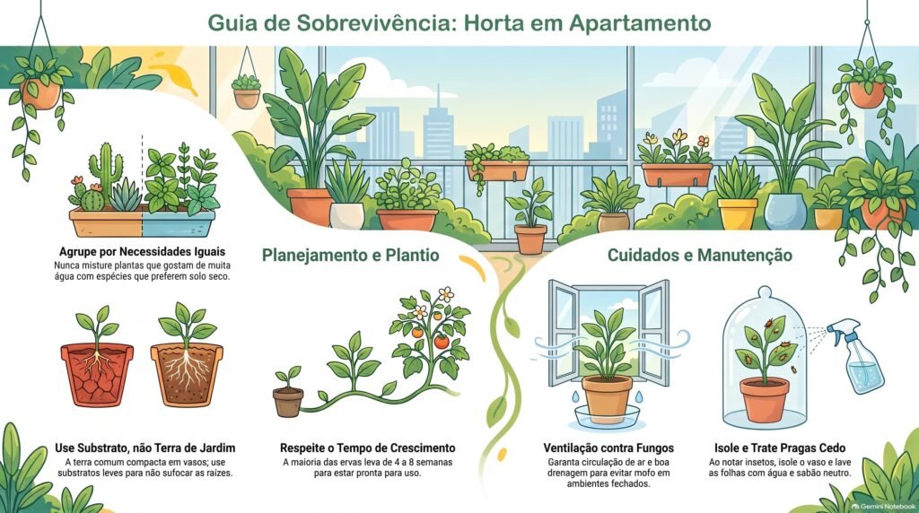 Infográfico Horta Medcional em Apartamento