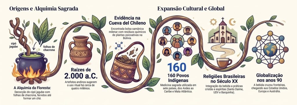 infográfico de histórico de ritual de ayahuasca