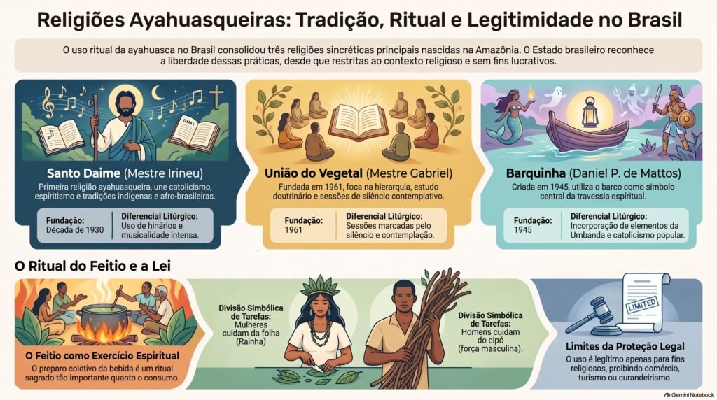 infográfico ritual de ayahuasca e suas origens religiosas