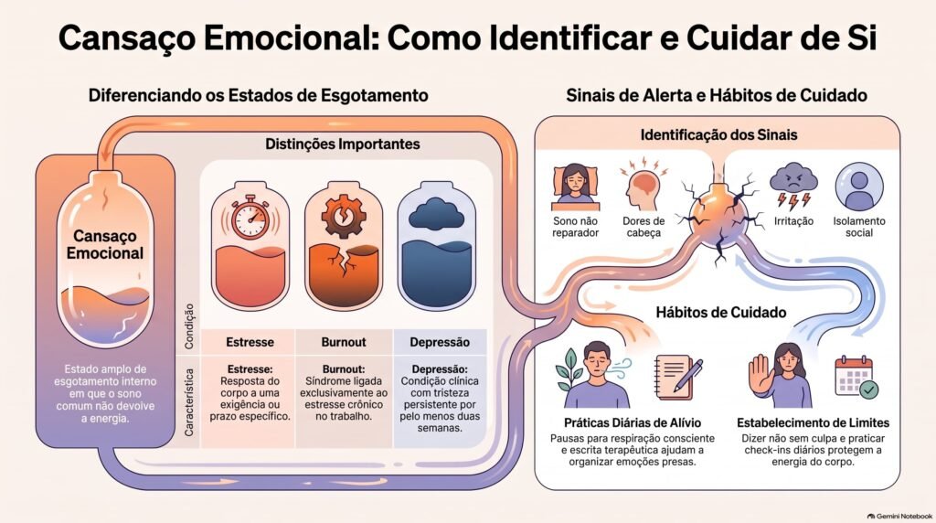 Infográfico Cansaço Emocional - como identifical e cuidar de si